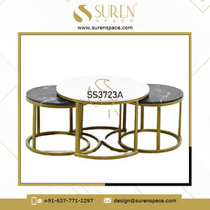 Muebles de sala de estar hechos a mano de la mejor calidad, mesa de centro de mármol blanco con acabado dorado de lujo de tres - Product Image 2