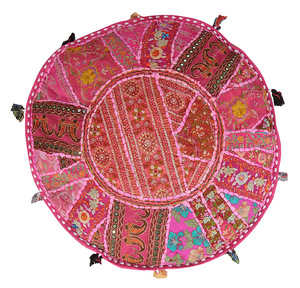 Indian Traditional Style Pouf <b>Cover</b> Handmade Embroidered Patchwork Kantha Decorative <b>Round</b> Ottoman <b>Covers</b> Floor Pouf Gift Item - Product Image 3