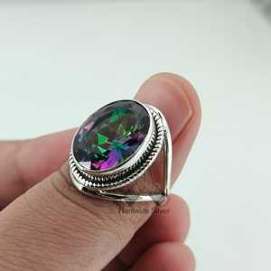 Mystic Topaz Oval Handmade <b>Statement</b> <b>Ring</b> for Women Sterling <b>Silver</b> Gemstone Jewelry Rhodium for Birthday Christmas Gift - Product Image 3