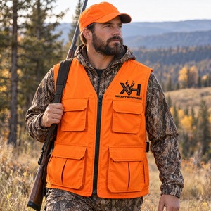 Gilet de chasse orange fluorescent avec poches Blaze 230GSM, personnalisable OEM, vente en gros - Product Image 5