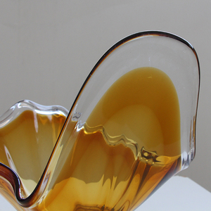 Plateau en verre soufflé à la bouche Bixuan Honey Amber, bord transparent, forme d'aile, plateau à fruits, base lourde, grand centre de table, décoration d'intérieur - Product Image 6