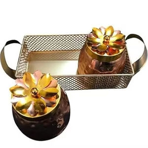 Designer Metal Container Set With Decorative Etched And Enameled Lid Ideal for Storing & Serving Nuts Sweets And Gifting - Product Image 1