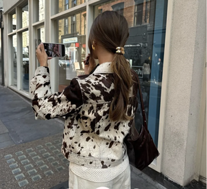 เสื้อแจ็กเก็ตหนังวัวสำหรับผู้หญิงแจ็คเก็ตหนังวัวระบายอากาศได้ดีพิมพ์ลายวัวธรรมชาติ - Product Image 2