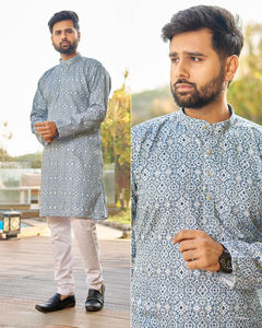 Kurtas de los hombres indios y paquistaníes, bordado de rayón pesado e impresión de seda hecha para boda, ropa de fiesta Formal, ropa de fiesta Formal de boda - Product Image 1