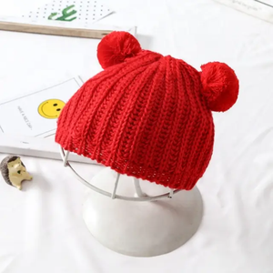 1-4 ans nouveauté fausse fourrure pompons hiver chaud tricot bonnet chapeau unisexe enfants filles tricoté ensemble chapeau - Product Image 5