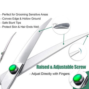Ciseaux de toilettage pour animaux de compagnie de 7.5 pouces lames incurvées tranchantes ciseaux de coupe de cheveux d'animaux en acier inoxydable avec repose-doigt Double - Product Image 2