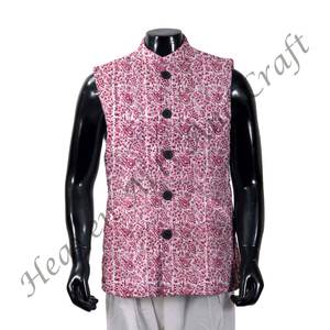 Main indienne bloc coton imprimé vestes courtes matelassées pur coton hommes vestes d'hiver Style bohème Vintage veste manteau cadeau - Product Image 3