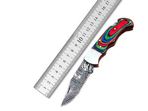 Handmade Custom Damascus Steel Folding Pocket <b>Knife</b> Leather <b>Sheath</b> Pakka Wood Handle High Durability Trailing Point Blade - Product Image 6