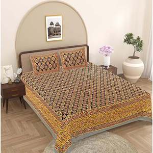 100% Cotton Super King Bedsheet Set with 2 Pillow Covers Yellow <b>Floral</b> 240 TC Comforter for Home Use 3-Piece Set - Product Image 1
