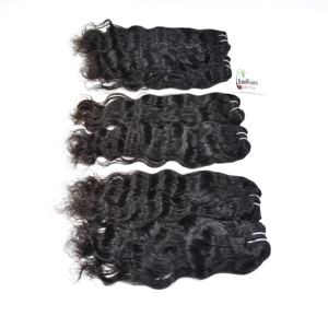 Extensions de cheveux vierges indiennes ondulées Remy 100% alignées sur les cuticules, non traitées, aspect naturel, Remy vierges noires, à vendre - Product Image 1