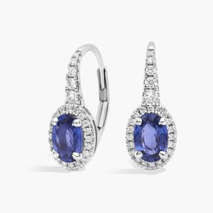 18K White Gold Oval Blue Sapphire Lab Grown Diamond Drop <b>Earrings</b> 1/5 Ct Lever <b>Back</b> Fine Jewelry - Product Image 2