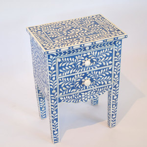 Mesita de noche de madera de mango macizo antiguo, diseño Floral con incrustaciones de hueso, mesita de noche hecha a mano para el hogar, Hotel, dormitorio de Villa - Product Image 4