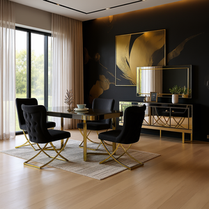 Juego de Comedor Moderno de Lujo de 6 Piezas con Acabado Bronce y Plata, Muebles Duraderos con Espejo Completo, Origen Turquía - Product Image 3