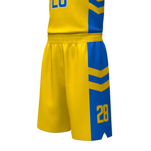 กางเกงขาสั้นเสื้อบาสเก็ตบอลระบายอากาศได้ดีเครื่องแบบแขนกุดสีเหลืองพิมพ์ซับลิเมชันไซส์ใหญ่ออกแบบได้ตามต้องการ - Product Image 6