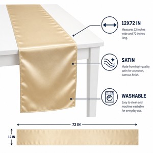Chemin de table en satin 72 pouces, chemin de table de mariage, or champagne, rectangulaire, décoration de table pour mariage, banquet, fête - Product Image 5
