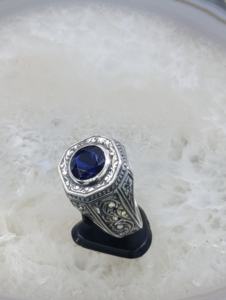 Bagues en argent 925 pour hommes avec design gravé à la main et pierres colorées - Product Image 2