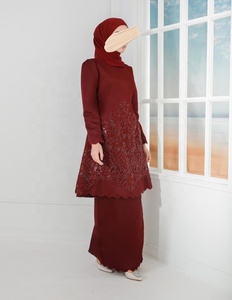 ชุดมุสลิมผ้าโพลีเอสเตอร์ทันสมัย ปักลายลูกปัด สีพื้น เรียบร้อย ชุดอบายะ บาจูกูรุง - Product Image 2