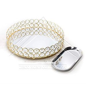 Plateau miroir rond en cristal de luxe, décoratif, en métal argenté, organiseur de cosmétiques, de maquillage, de bijoux et de parfums pour la maison et la décoration de mariage - Product Image 2