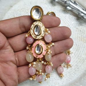 Pendientes de cuentas de Kundan chapados en oro con piedra Rosa melocotón Pendientes de cuentas de Piedra Rosa melocotón Material principal Aleación de zinc - Product Image 2