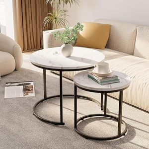 Wholesale Modern <b>Set</b> of Two <b>Side</b> <b>Table</b> Metal White Marble Top Round Nesting <b>Tables</b> for Living Room - Product Image 3