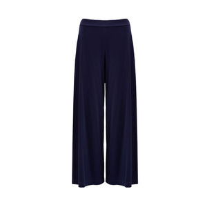 Navy Blue Knitted Wide Leg <b>Trouser</b> Skirt High <b>Elasticated</b> Back <b>Waist</b> Casual Breathable - Product Image 1