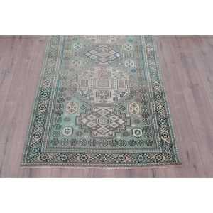 Tapis turc à accents traditionnels, 3,2x6,1 pieds, tapis vintage, tapis en laine verte - Product Image 2