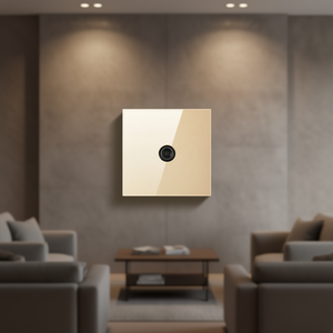 Panel de Interruptores LED Redondo de 86 mm, de Vidrio Templado Dorado, Estilo Enchufe de TV - Product Image 3