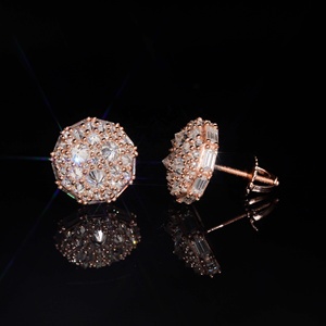 Fast Shipping <strong>Solid</strong> <strong>Silver</strong> Iced Out VVS Moissanite Mosaic Inverted Men Diamond Studs <strong>Earrings</strong> - Product Image 3