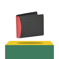 Dompet Kartu Pria Kulit Asli Dua Warna Merah Hitam Desain Tahan Lama Model Buka-Tutup Dilengkapi Bordir Rantai Katun