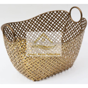 Date prisa, solo quedan unos pocos cuencos para servir comida con forma de cesta, pantalla de latón antiguo, hierro metálico con espejo pulido, suministros de vajilla - Product Image 1