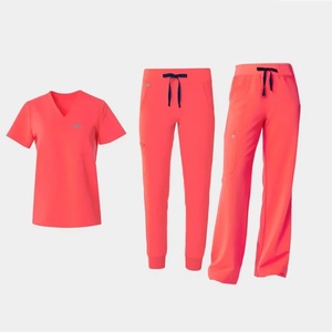 Relax Pattern Ankle Cuff Round-Neck <b>Scrub</b> <b>Set</b> Peach Color Best Custom Medical Uniforms <b>Scrubs</b> High Quality <b>Scrubs</b> <b>Set</b> For Clinic - Product Image 2