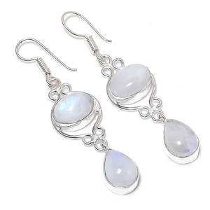 Belle boucle d'oreille pendante en labradorite blanche, argent sterling 925 plaqué or, vintage, pour enfants, mariage, fiançailles, fête - Product Image 3