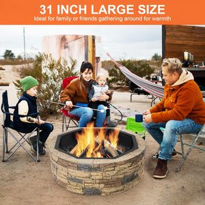Weatherproof Steel Fire Pit for Outdoor Heating <b>and</b> <b>BBQ</b> Cooking with Removable Components - Product Image 4