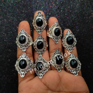 Vente chaude Designer À La Main Style Bohème Noir Onyx Anneaux Argent Plaqué Pierres Précieuses Naturelles Fiançailles À La Mode Laiton ODM - Product Image 5