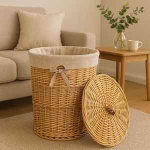 Paniers de rangement élégants en rotin naturel tissés à la main avec poignées durables et polyvalents pour vêtements, chaussures et décoration intérieure - Product Image 2