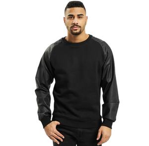 OEM personalizado para hombre de cuero de la manga sudadera transpirable pulóver en blanco liso O cuello sudaderas con manga de cuero - Product Image 5