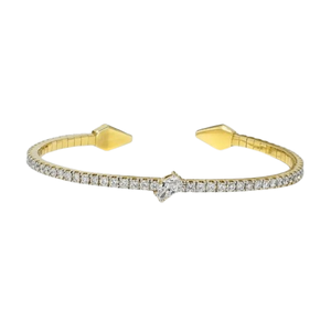 Brazalete abierto Ajustable Oro amarillo sólido de 10 quilates con diamante cultivado en laboratorio Brazalete de joyería fina Accesorio de moda del fabricante - Product Image 1