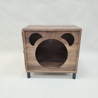 Maison pour chat multifonctionnelle en bois et métal, forme de trous d'arbre, avec bac à litière intime, rangement et griffoir intégré, naturel+noir