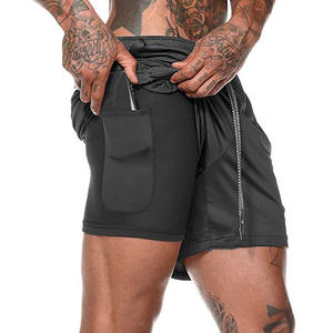 Pantalones cortos dobles de secado rápido para hombre, para entrenamiento y correr, con cordón, uso en gimnasio, decoración lavada de talla grande - Product Image 3