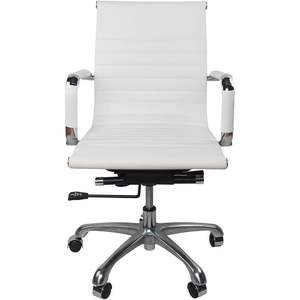 Silla de Oficina Ejecutiva (Respaldo Medio, Cuero PU Blanco, Ergonómica, Reposacabezas Ajustable, Marco de Aluminio para Hogar/Oficina) - Product Image 5