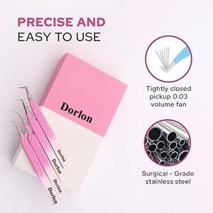 แหนบขนตาไฟเบอร์แบบทูอิน1ด้ามด้ามจับเพชรและแหนบต่อสแตนเลส45องศาเคลือบ1สี - Product Image 3