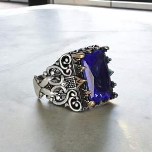 Azuris Bague pour homme en argent sterling 925 de haute qualité, style ottoman, bijoux de mode, pierre noire naturelle, fabrication turque, modèle - Product Image 3