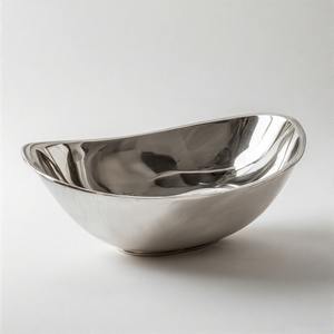 Statement Fruit Tray with <b>Rustic</b> Silver Patina, Sculpted Detailing and Broad Shape Ideal for Tables and <b>Sideboards</b> - Product Image 2