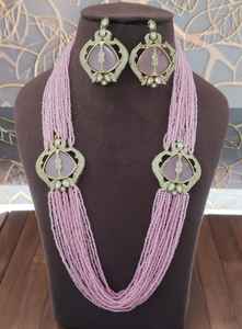 AD Brass Hydro Beads Long Mala Set Diseño único de lujo Mala con pendientes Alta calidad con acabado Premium Ideal para ropa de fiesta - Product Image 5