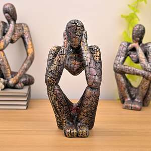 Copper <b>Thinking</b> Trios Sculpture Set Art Deco Style Metal & Resin Handicraft for Office & Living Room Home Decoration - Product Image 2