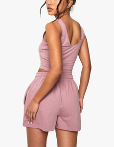 Ensemble court et haut court sans manches 2 pièces pour femmes pour femmes tissu en jersey de coton lourd personnalisé sérigraphié logo ensemble court pour femmes - Product Image 3