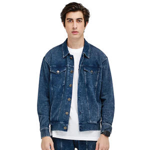 Veste en jean bleu foncé vintage OEM pour hommes Veste en jean tendance avec col en fourrure délavée pour hommes Veste en jean déchirée pour l'extérieur - Product Image 4