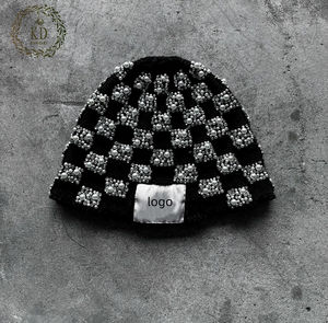 KD <b>Beanie</b> Manufacture Custom OEM ODM <b>Streetwear</b> Patch Logo Luxury Crystal Pearls Rhinestones Knit <b>Beanie</b> - Product Image 1