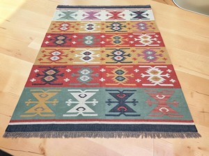 Alfombra Kilim Hecha a Mano con Patrón Geométrico, Tejido Plano de Lana y Acrílico, Rectangular, Reversible, para Sala de Estar, con Base de Yute - Product Image 3