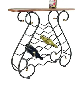 Standard Wine Rack With Distressed Oak Wooded Top With Optical Brass Accent Unique Home Barware Decor Metal Stackable Wine Rack